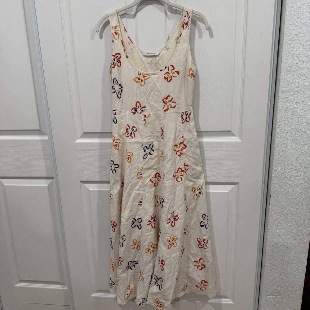 REBECCA TAYLOR FLAME FUR LINEN BLEND MIDI DRESS SIZE 00 $395 - Picture 2 of 10